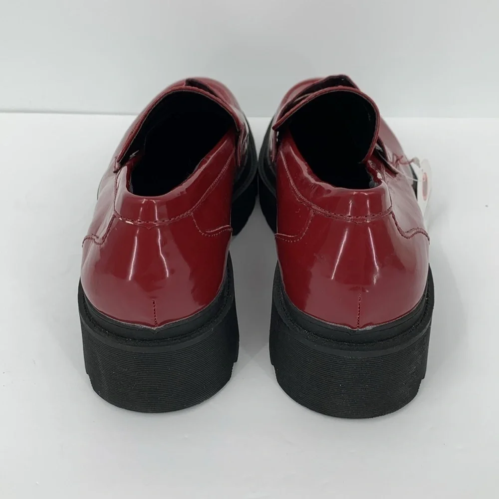 Blondo chunky slip-on loafers shoe lug sole red patent waterproof platform new 9